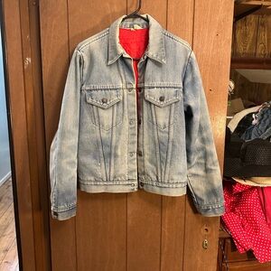 Light Blue Denim Jacket with Red Lining